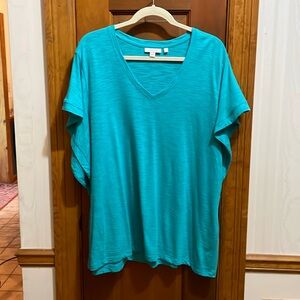 Chico’s Size 4 (XXL/20) Aqua Azul Ruffle Sleeve Slub Tee. NWOT
